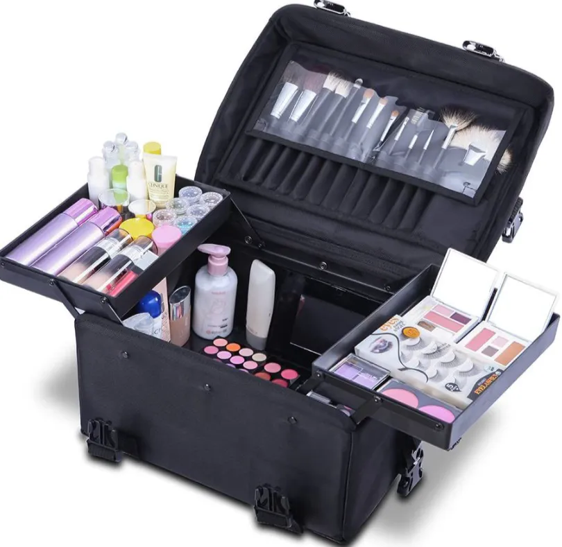 2-In-1 Oxford Cloth Portable Four-Wheel Makeup Suitcase Y174 Black