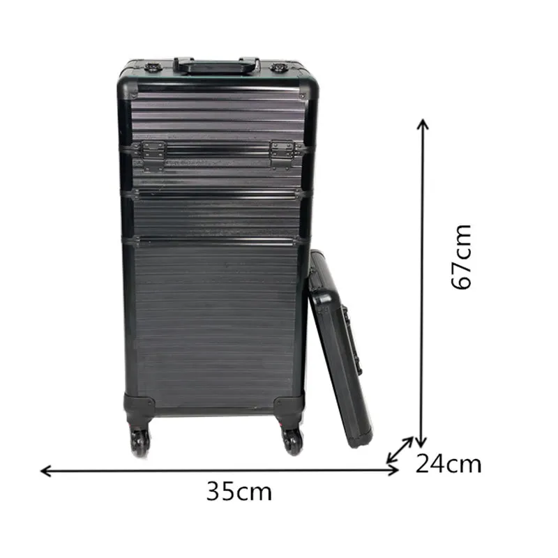 4-In-1 Professional Aluminum Rolling Makeup Case With Wheels- Y160-1 Black