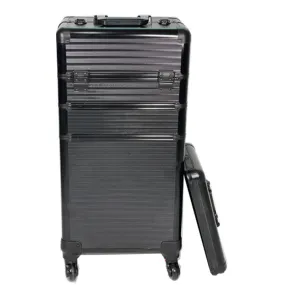 4-In-1 Professional Aluminum Rolling Makeup Case With Wheels- Y160-1 Black