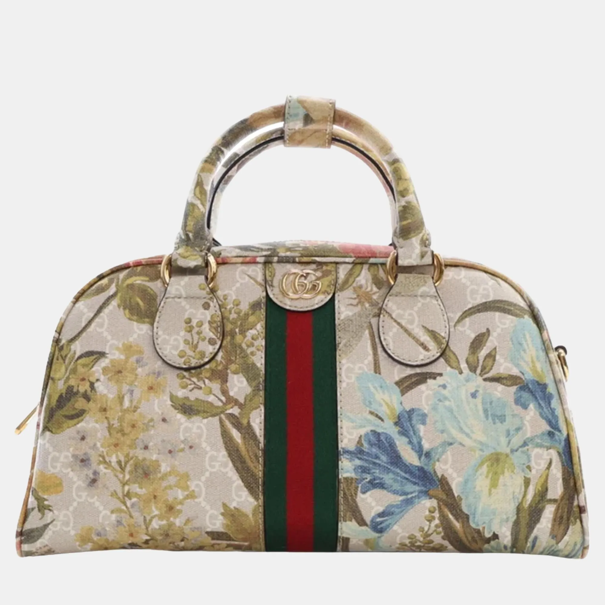 Beige GG Supreme Ophidia Flora Satchel