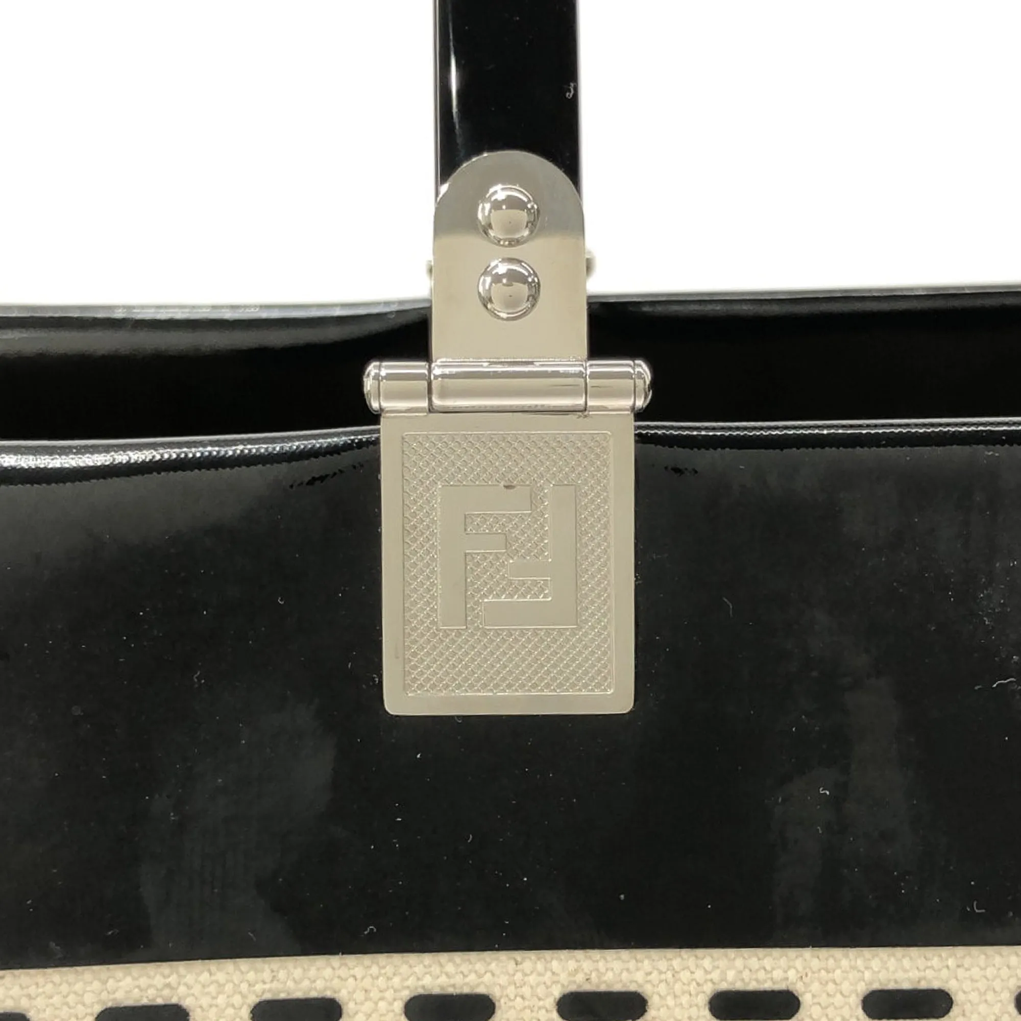 Black Fendi Medium Patent Sunshine Shopper Tote Satchel