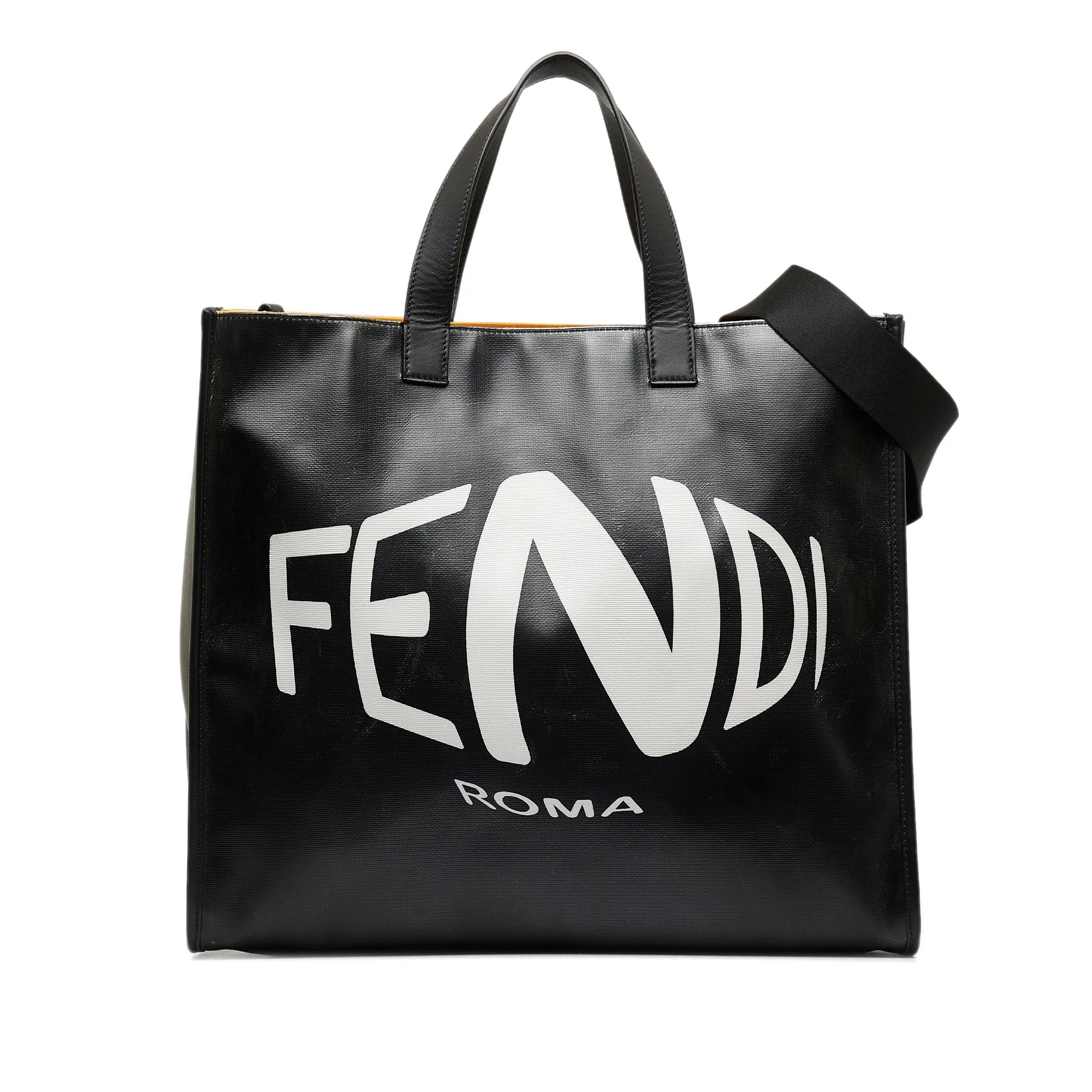 Black Fendi x Sarah Coleman Fisheye Logo Coated Canvas Shopping Tote Satchel