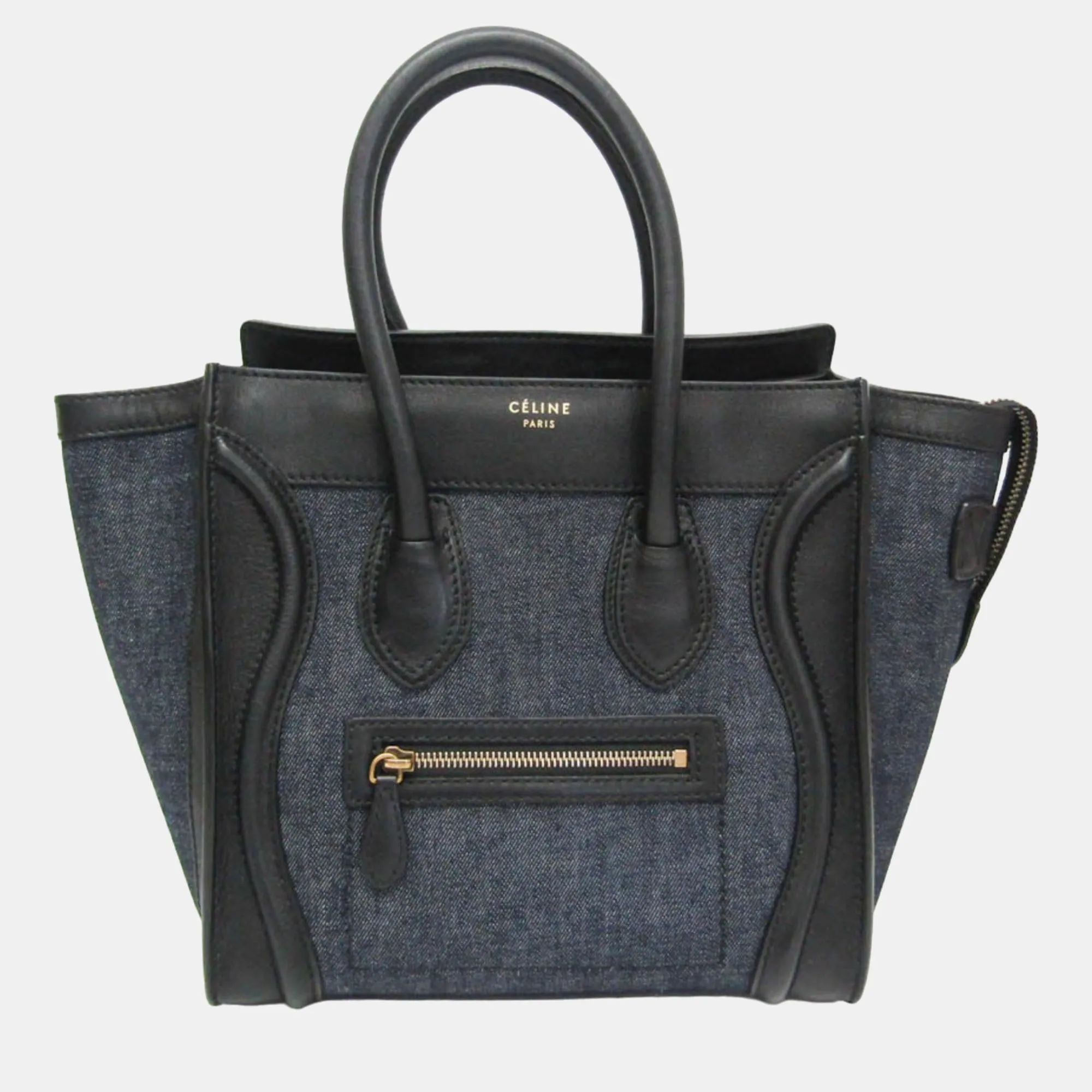 Black Leather and Denim Micro Luggage Satchel