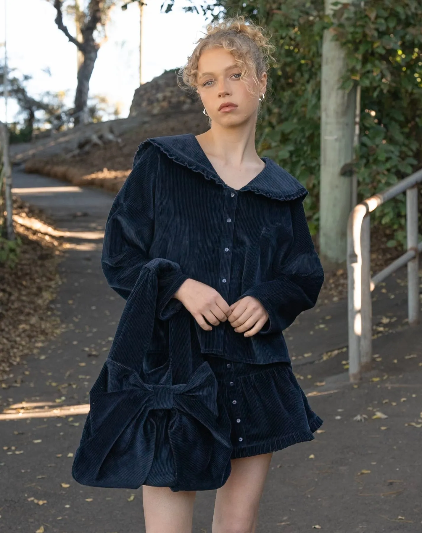 Bow Tote Bag - Navy Corduroy