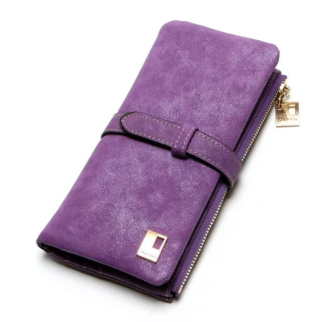 Cheaper!! New Fashion Women Wallets Drawstring Nubuck Leather Zipper Wallet Women&#39;s Long Design Purse Two Fold More Color Clutch