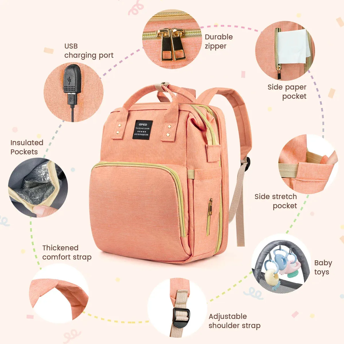 Diaper Bag Backpack, Multifunctional Baby Diaper Bags with Changing Station & Foldable Crib, Large Baby Bag