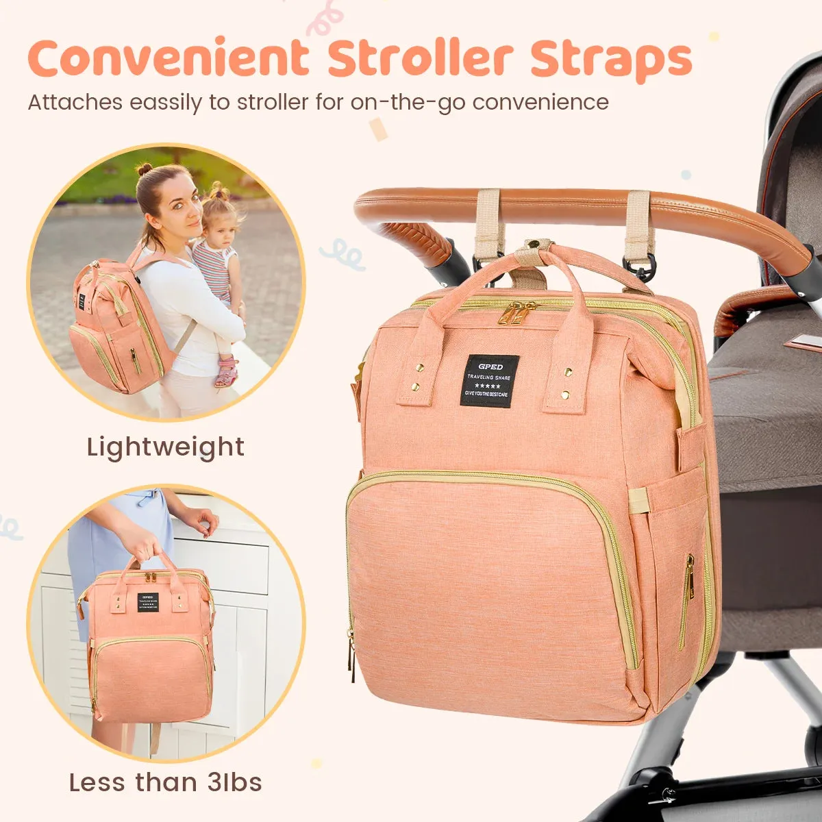 Diaper Bag Backpack, Multifunctional Baby Diaper Bags with Changing Station & Foldable Crib, Large Baby Bag