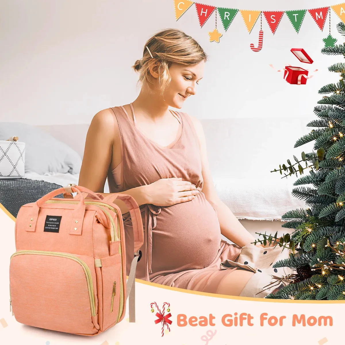 Diaper Bag Backpack, Multifunctional Baby Diaper Bags with Changing Station & Foldable Crib, Large Baby Bag