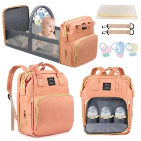 Diaper Bag Backpack, Multifunctional Baby Diaper Bags with Changing Station & Foldable Crib, Large Baby Bag