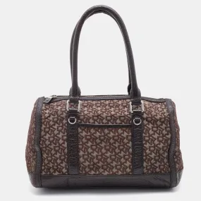 DKNY Dark Brown Signature Canvas and Leather Satchel