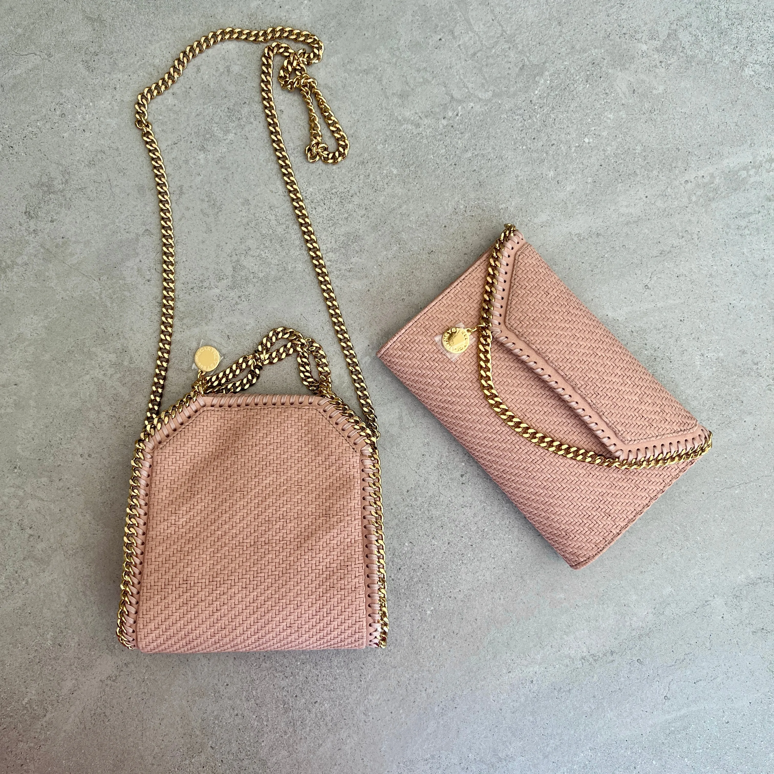 Falabella Tiny Tote Bag in Vegan Woven Suede, Blush