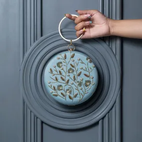 Falaq Blue Round Hand Embroidered Clutch