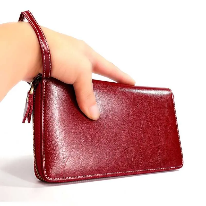 Genuine Leather Long Zipper Wallet