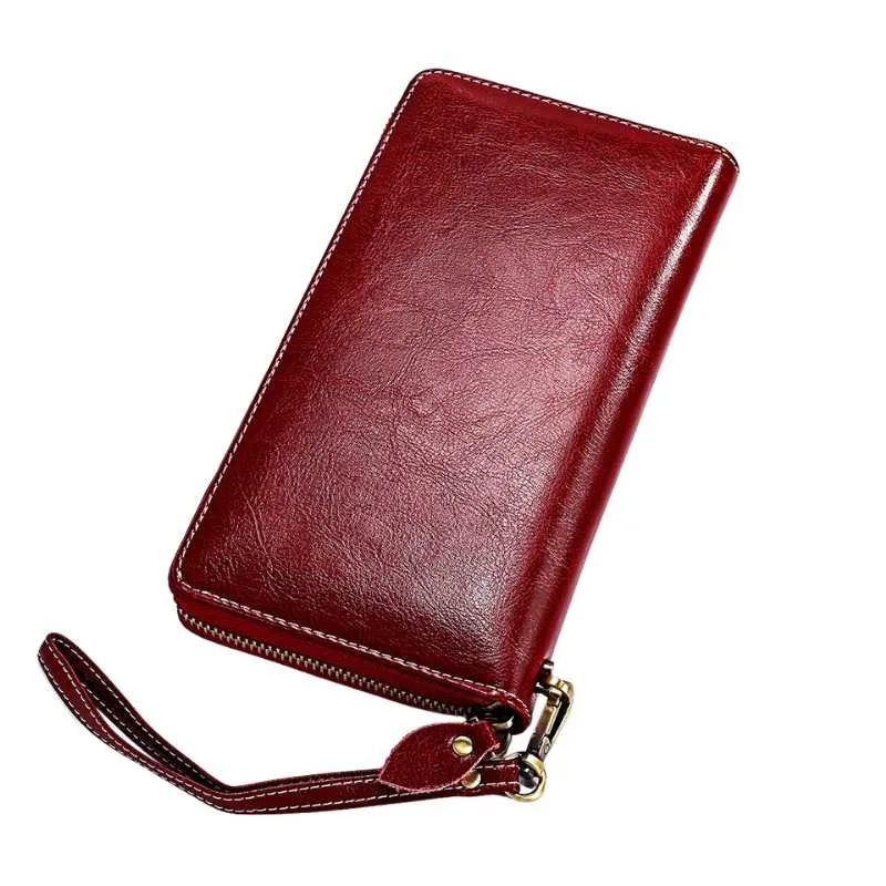 Genuine Leather Long Zipper Wallet