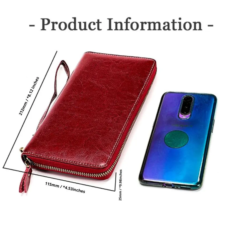 Genuine Leather Long Zipper Wallet