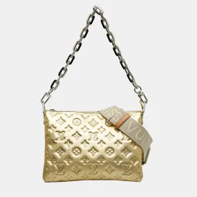 Gold Leather Monogram Embossed Coussin PM Satchel Bag