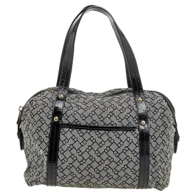 Grey /Black Patent Leather And Canvas Satchel