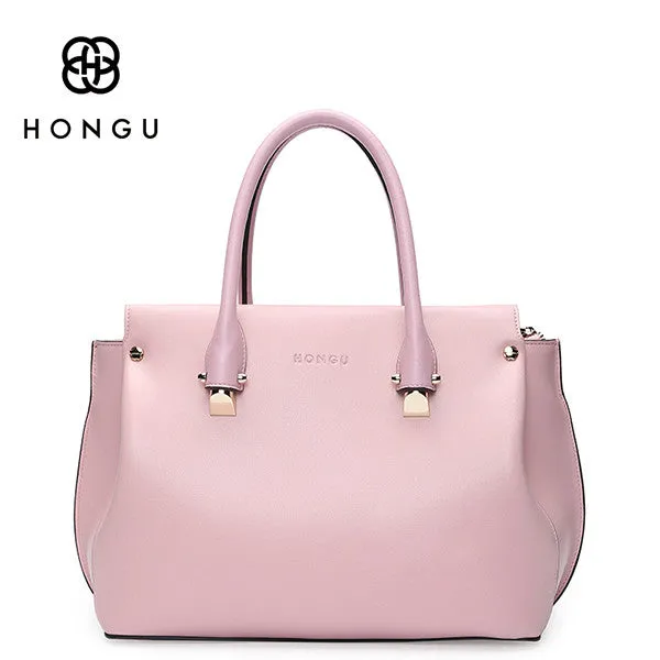 HONGU Women HandBags Totes Fashion Macaron Saffiano Bags Genuine Cow Leather Handbag bolsa Lady Female Handbag Zipper Hand Bag