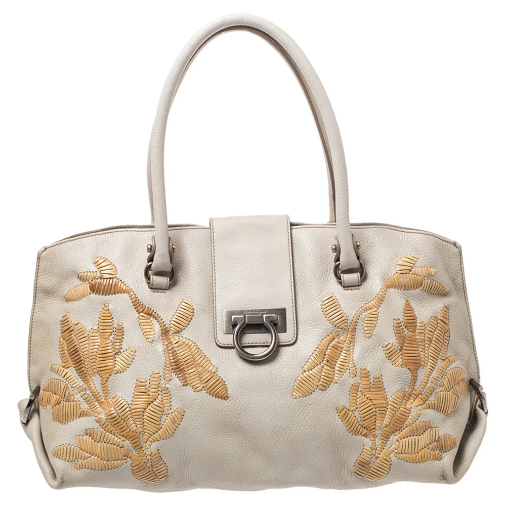 Ivory Embroidered Leather Sofia Satchel