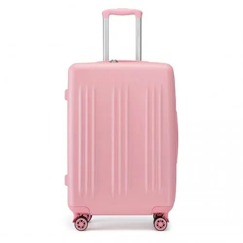 Kono 24 Inch Sleek Striped Pink Check-In Expandable Suitcase - Durable ABS PC Luggage with Four Spinner Wheels & TSA Lock