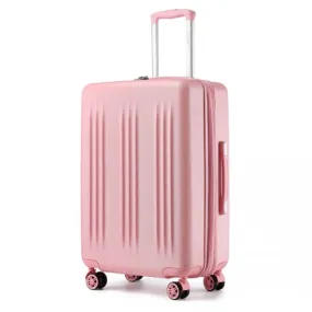 Kono 24 Inch Sleek Striped Pink Check-In Expandable Suitcase - Durable ABS PC Luggage with Four Spinner Wheels & TSA Lock