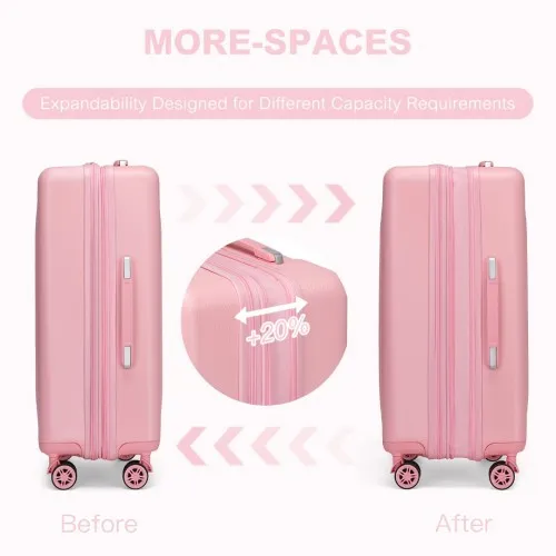 Kono 24 Inch Sleek Striped Pink Check-In Expandable Suitcase - Durable ABS PC Luggage with Four Spinner Wheels & TSA Lock