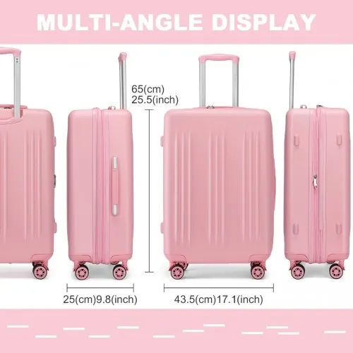 Kono 24 Inch Sleek Striped Pink Check-In Expandable Suitcase - Durable ABS PC Luggage with Four Spinner Wheels & TSA Lock