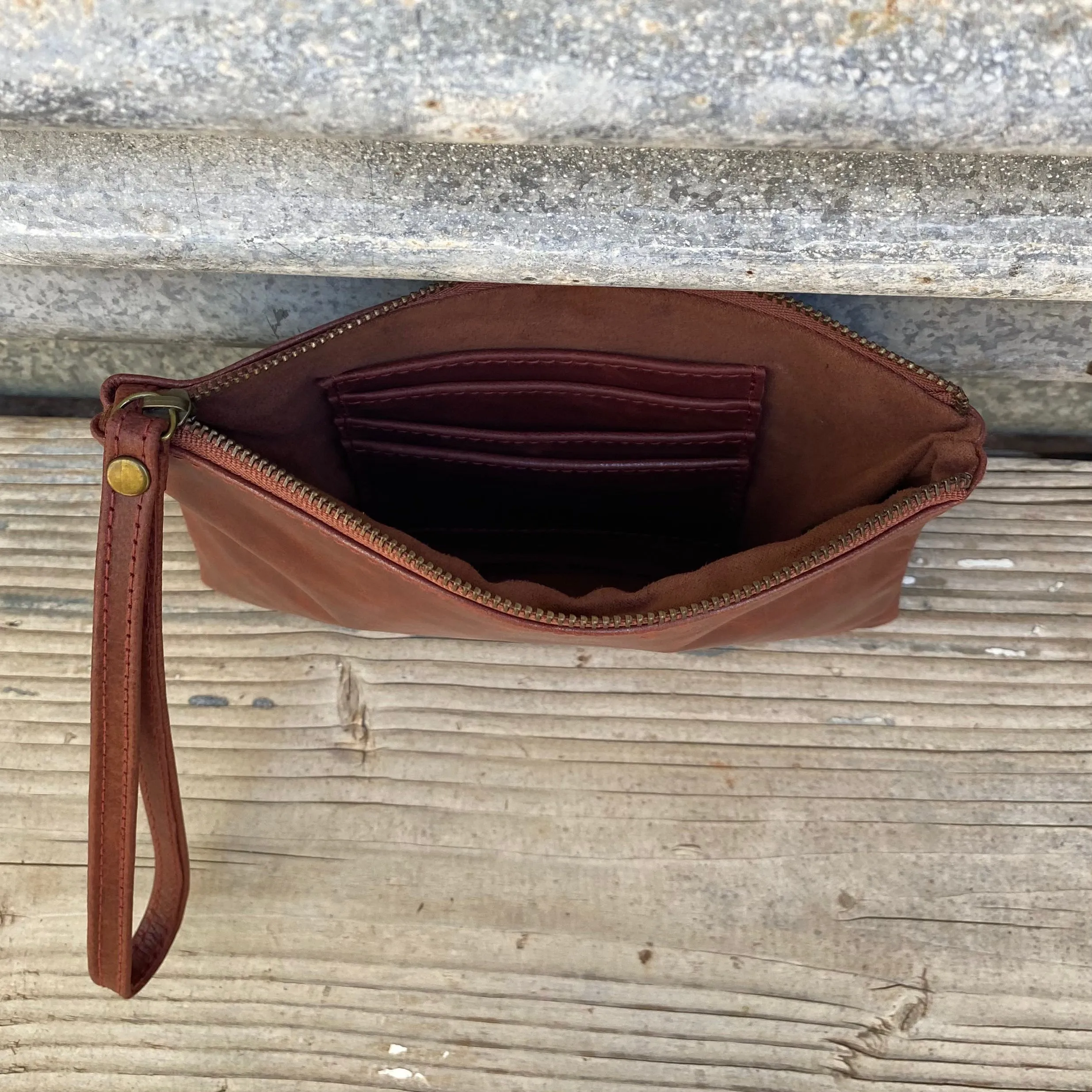 Leather Phone Clutch With Wrist Strap