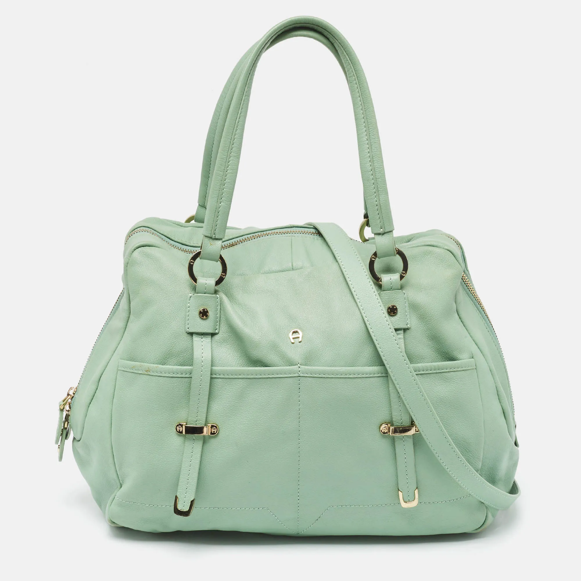 Mint Green Leather Front Pocket Satchel