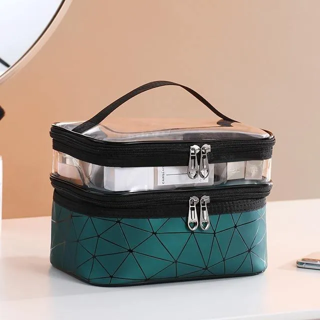 Multi Compartment Travel Makeup Bag - Green