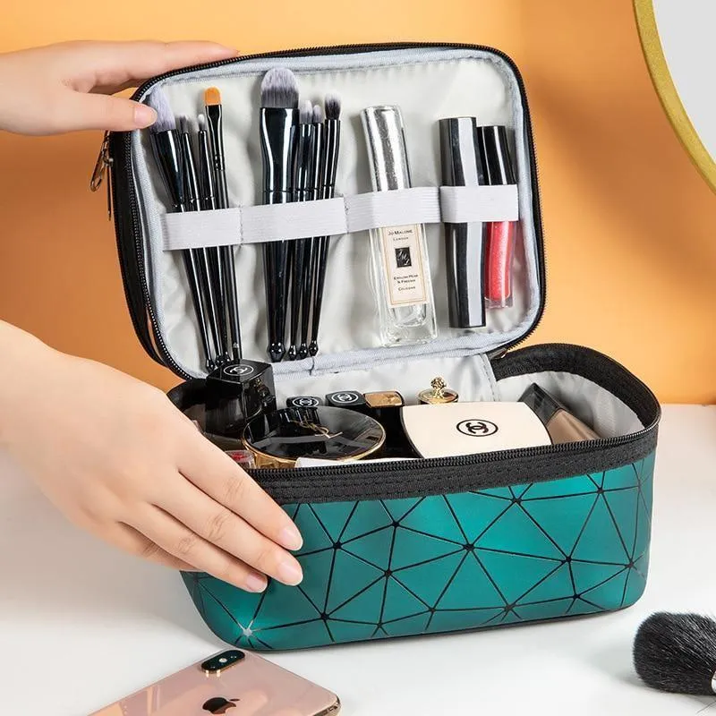 Multi Compartment Travel Makeup Bag - Green