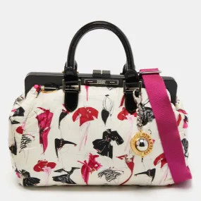 Multicolor Nylon and Patent Leather Frame Satchel