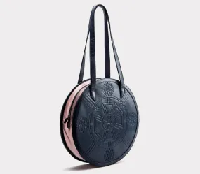 Navy Blue/Metallic Rose Meghan Leather Tote Bag