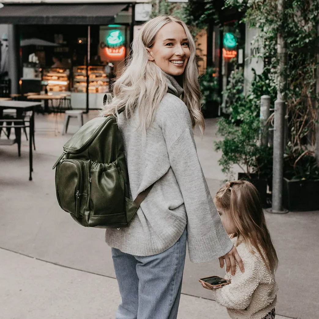 Oioi Signature Diaper Backpack - Olive Vegan Leather