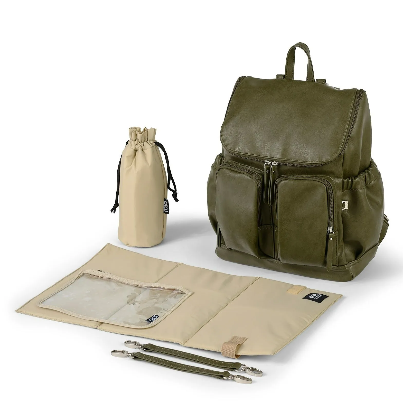 Oioi Signature Diaper Backpack - Olive Vegan Leather