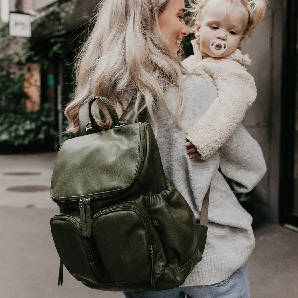 Oioi Signature Diaper Backpack - Olive Vegan Leather