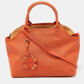 Orange/Tan Geo Print Coated Canvas Satchel