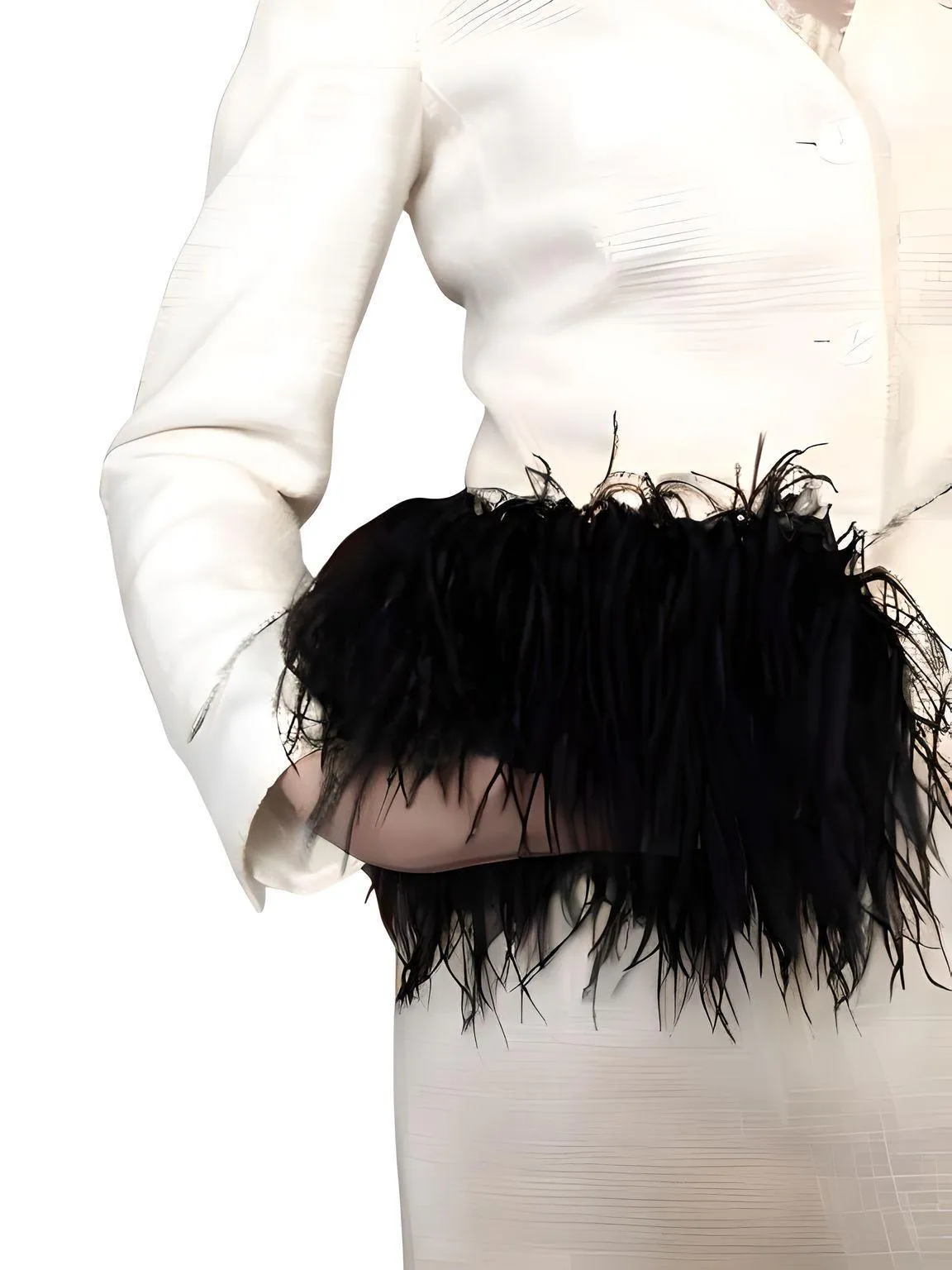 Ostrich Feather Clutch With Removable Shoulder Strap & Satin Interior