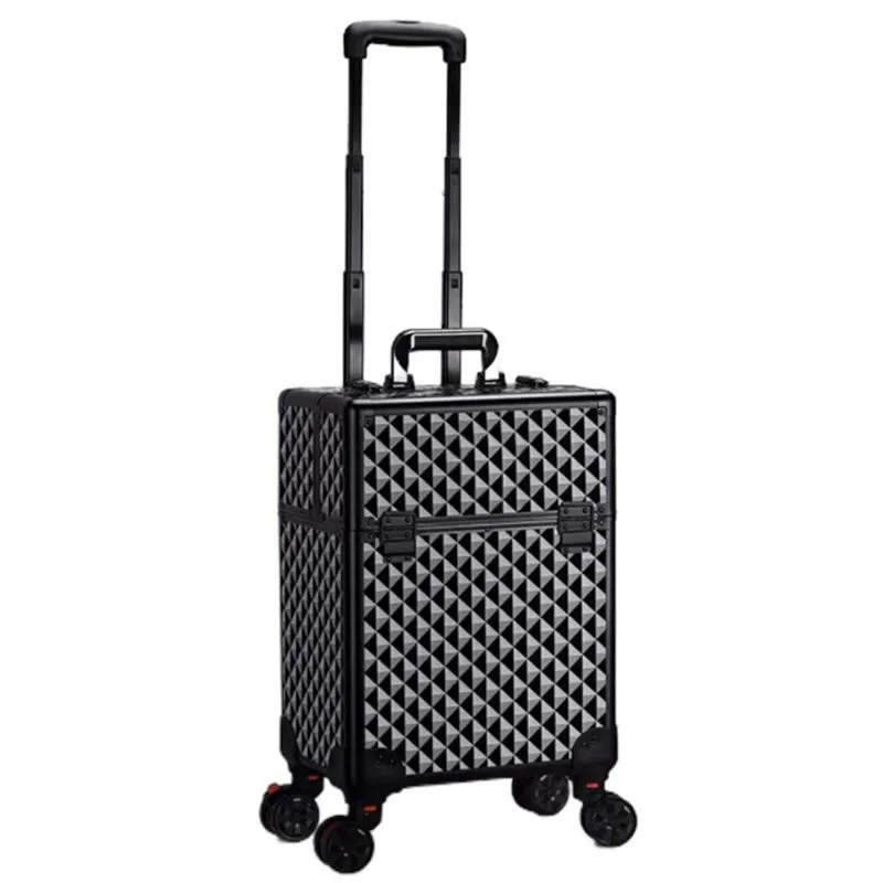 Professional Aluminum Rolling Makeup Case -Y187Black