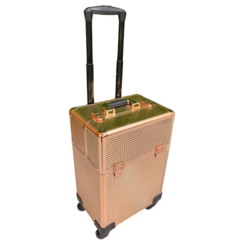 Professional Aluminum Rolling Makeup Case -Y187Rose Gold