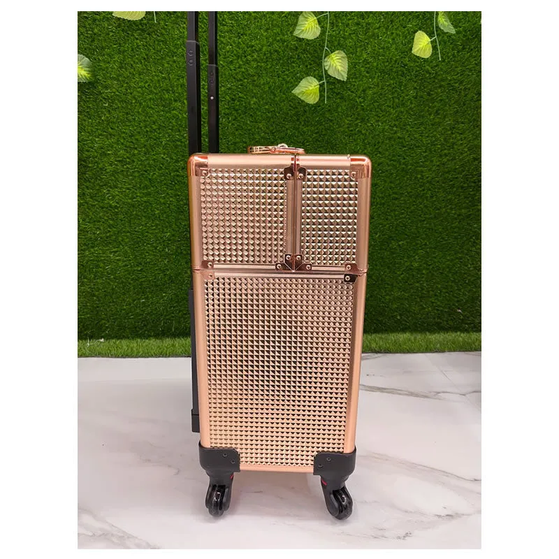 Professional Aluminum Rolling Makeup Case -Y187Rose Gold