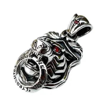 Red Eyes Silver Mens Tiger Pendant