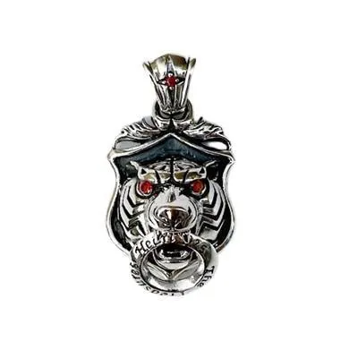 Red Eyes Silver Mens Tiger Pendant