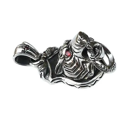 Red Eyes Silver Mens Tiger Pendant