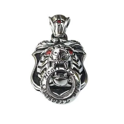 Red Eyes Silver Mens Tiger Pendant