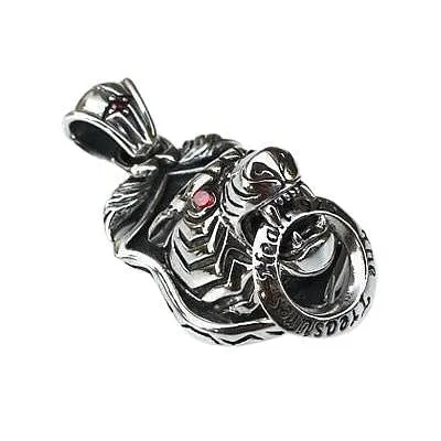 Red Eyes Silver Mens Tiger Pendant