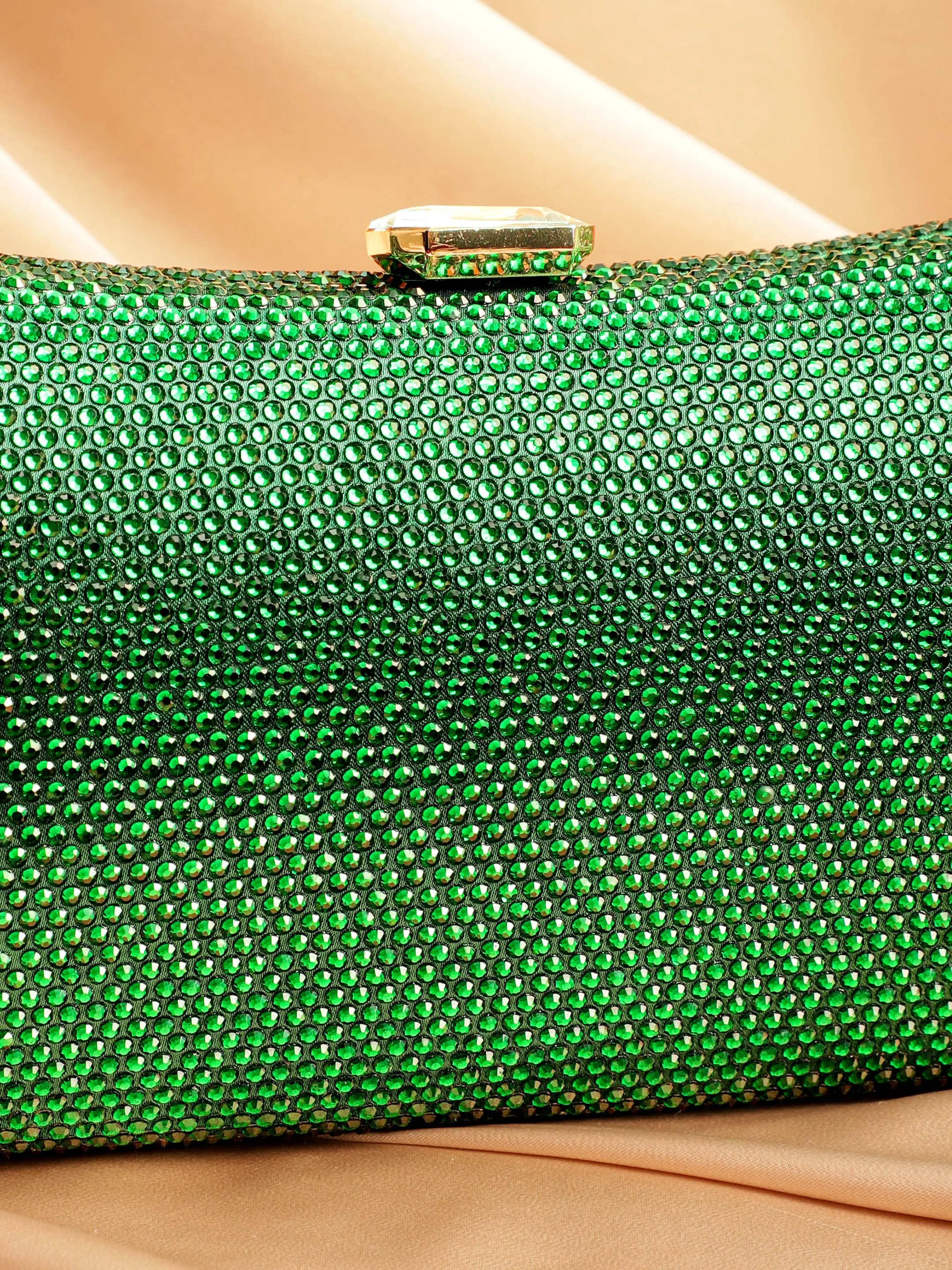 Rubans Green With Dazzling Crystal Zirconia Embellished Contemporary Clutch handbag