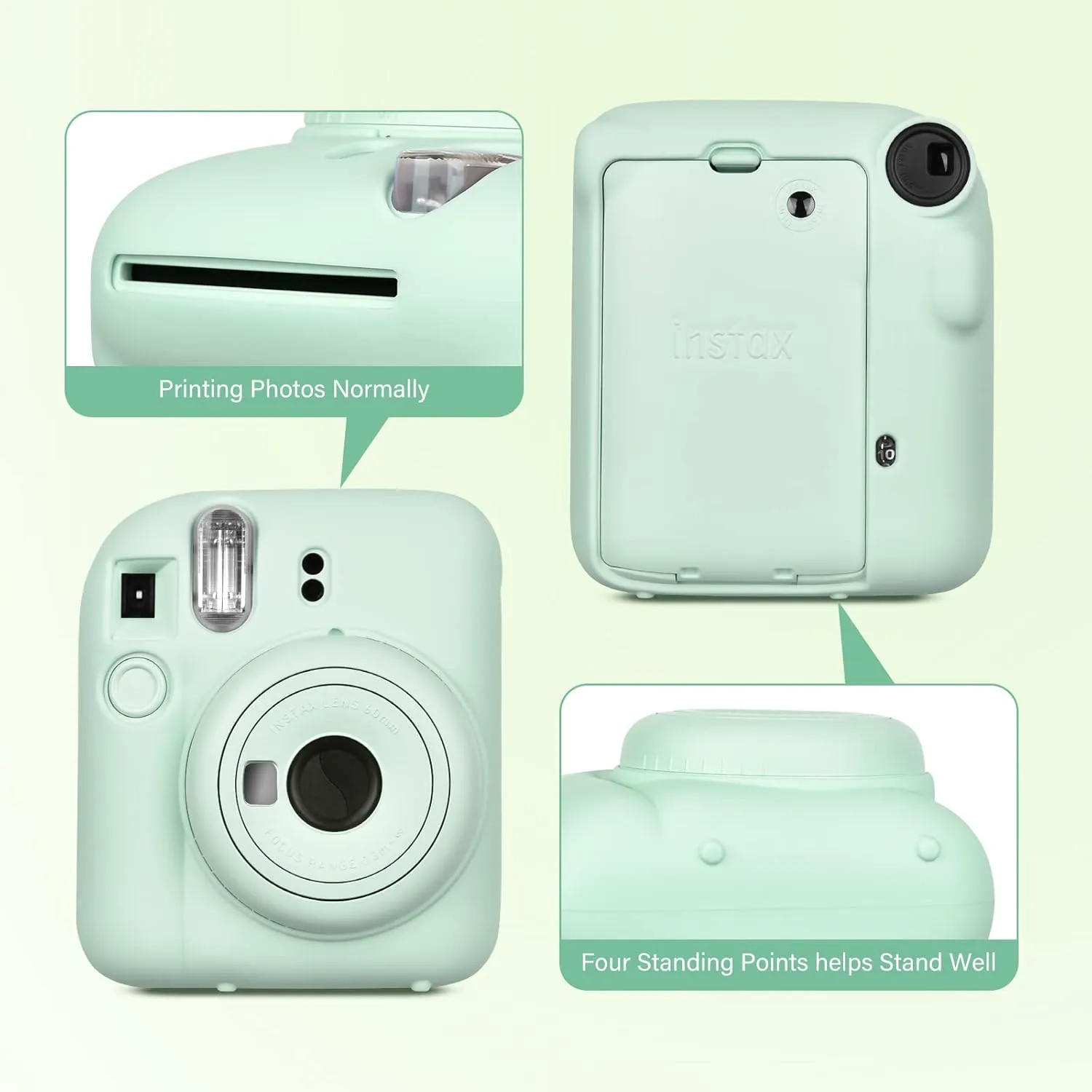 Silicone Case for Fujifilm Instax Mini 12 Instant Camera Case |Soft Protective Camera Cover with Adjustable Shoulder Strap - Mint Green