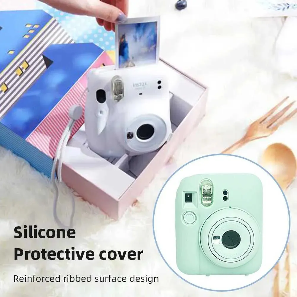 Silicone Case for Fujifilm Instax Mini 12 Instant Camera Case |Soft Protective Camera Cover with Adjustable Shoulder Strap - Mint Green