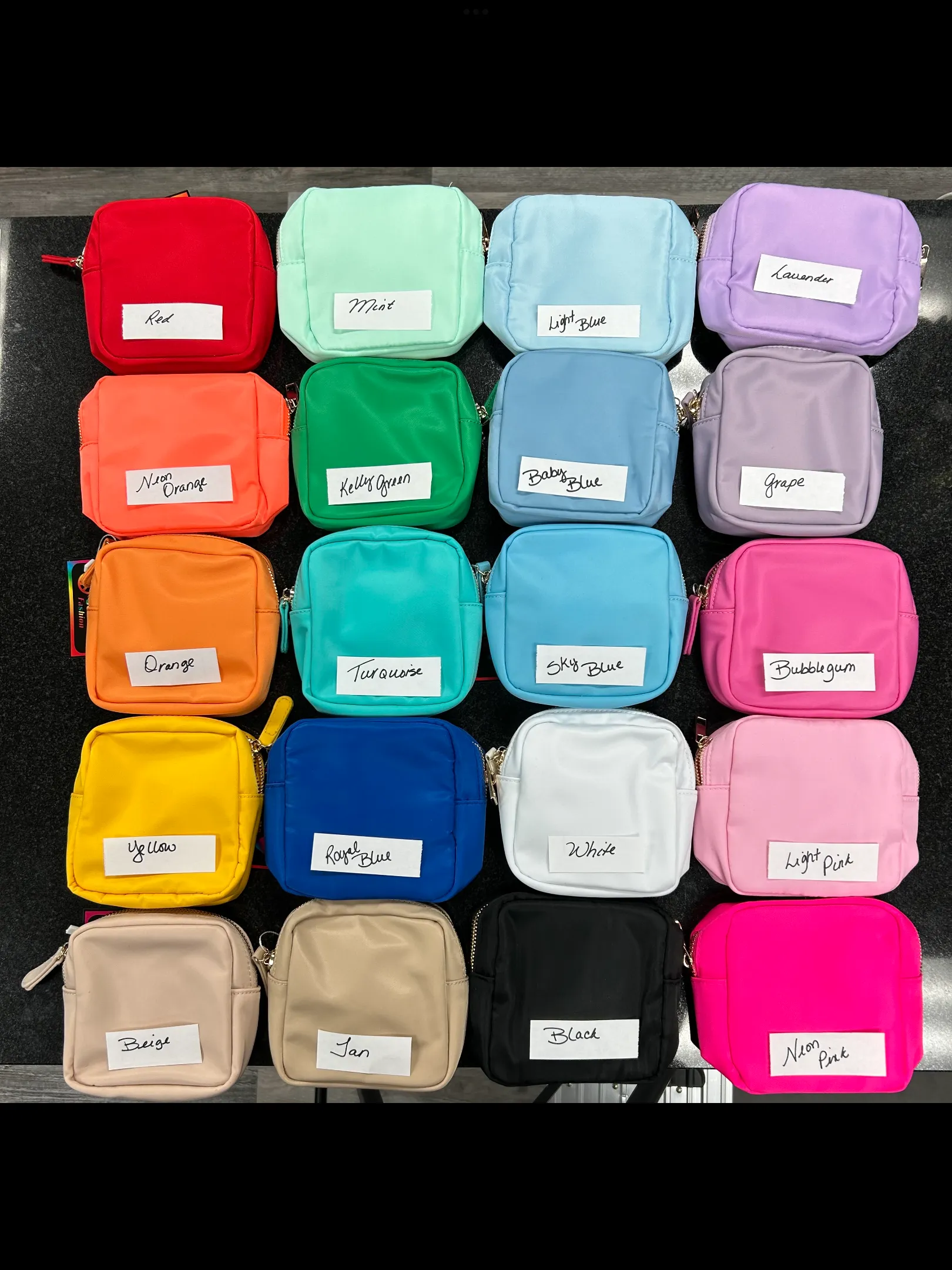 Small Square Zippered Nylon pouch bag - Assorted Colors